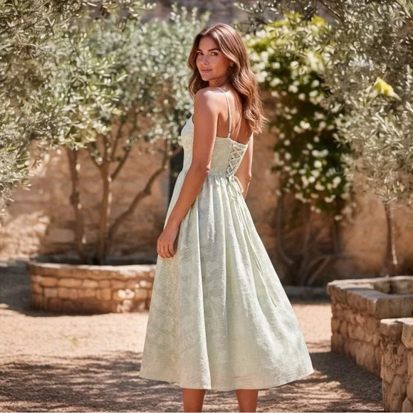 Jessica Simpson Corset Dress, Light Sage Green Textured, Lined,spaghetti strap - Picture 2 of 11